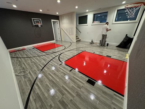 Check Out this amazing indoor mini basketball court in Chicago!  This court features our Maple Select surface, two mini hoops, and wall carpeting. From slam dunks to epic three-pointers, this compact court packs a punch of fun for the whole family. Who says you need a full-size court to shoot hoops like a pro? Get your game on with a custom court from Sport Court Midwest! Contact us at 630-350-8652 for a free estimate.  #Basketball #SportCourt #SportCourtMidwest 🏠🔥🏀 Mini Basketball Court, Home Basketball Court, Indoor Basketball Court, Indoor Basketball, Mini Basketball, Mini Basketballs, Sport Court, Basketball Hoop, Design Your Dream House