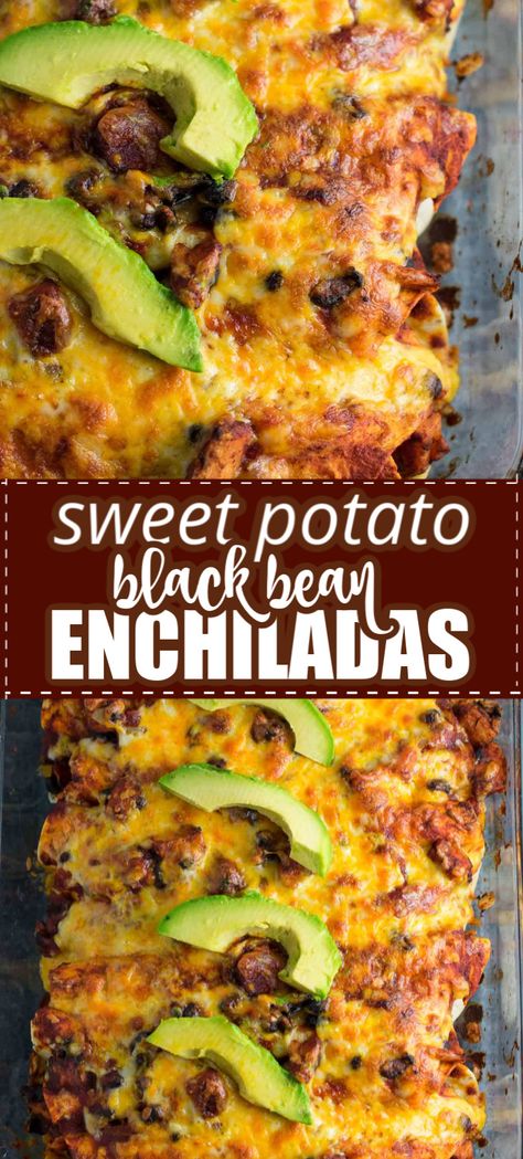 Sweet Potato Black Bean Enchiladas, Enchiladas Mexicanas, Enchiladas Beef, Potato Enchiladas, Sweet Potato Dinner, Sweet Potato Black Bean, Sliced Avocado, Black Bean Enchiladas, Bean Enchiladas