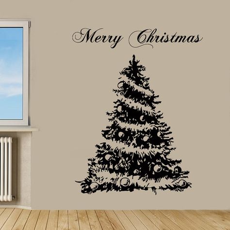 Christmas Wall Decals Merry Christmas Wall by WallDecalswithLove Christmas Tree Vinyl, Christmas Tree Sticker, Tree Sticker, Wall Christmas Tree, Make A Room, Merry Christmas Tree, Alternative Christmas Tree, Room Stickers, Tree Stickers