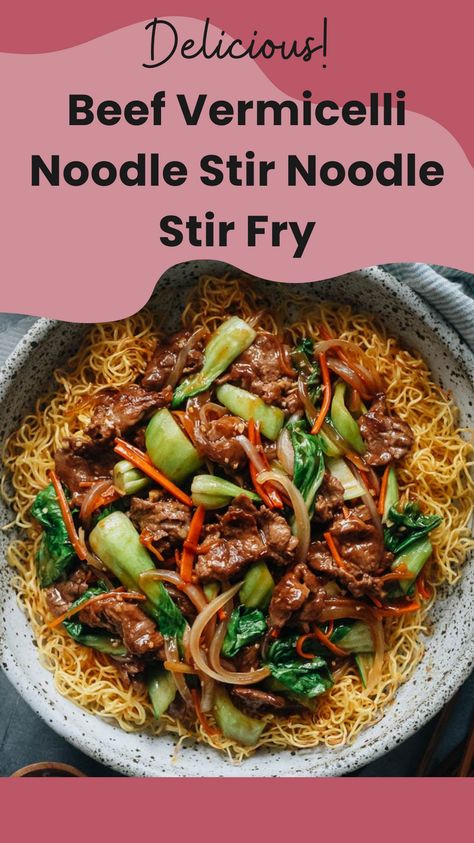 Rice Vermicelli Recipes Stir Fry, Vermicelli Noodles Recipes Stir Fry, Asian Vermicelli Recipes, Beef Vermicelli Bowl, Vermicelli Noodles Recipes, Vermicelli Stir Fry, Stir Fry With Vegetables, Beef Vermicelli, Gf Dinners