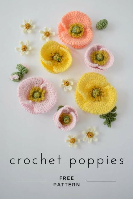 Gorgeous crochet Poppies - Prachtige gehaakte klaproosjes Crochet Poppy Free Pattern, Crochet Poppies, Crochet Poppy Pattern, Corak Krusye, Crochet Flowers Rose, Iceland Poppy, Realistic Crochet, Crochet Poppy, Crochet Puff Flower