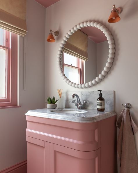 Hello September! Hope you all had good holidays (if you were lucky enough to get away). I’ve literally just got back from mine so I’m feeling refreshed and ready to go. I thought I’d kick start the new month with this pretty pink bathroom, a fave of mine. We’ve worked our way round this clients house adding layers of colour to every room. To have a little breather here in this bathroom we kept the walls neutral and added colour to the ceiling, vanity, window frame and skirtings instead. A pi... Vanity Window, Pink Bathrooms, Pink Combination, Hello September, Pink Bedrooms, Blush Tones, Pink Bathroom, New Month, Window Frame