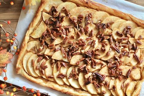 Pumpkin Apple Pecan Puff Pastry Thanksgiving Dessert Tart Puff Pastry Thanksgiving, Pecan Puff Pastry, Dessert With Puff Pastry, Pumpkin Puff Pastry, Simple Apple Tart, Delicious Thanksgiving Desserts, Cinnamon Sugar Apples, Apple Tart Recipe, Pepperidge Farm Puff Pastry