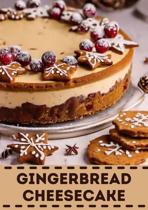 Gingerbread Cheesecake Gingerbread Crust, Desert Bars, Gingerbread Cheesecake, Christmas Cheesecake, Xmas Treats, Sweets Treats, Cheesecake Recipes, Best Foods, Baked Goods