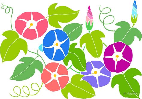 Morning Glory Illustration Simple, Backyard Mural, Morning Glory Wall, Morning Glory Design, Flower Ideas, Wall Ideas, Morning Glory, Paper Cut, Society6 Art