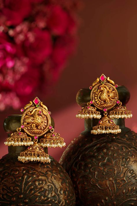 #Earrings #Indian #Studs #Drops #Chandelier #Pendant #Traditional #DropsOfArt StudsAndDropsFestival Antique Gold Stud Earrings, Antique Studs Gold, Buttalu Earrings Gold Bridal, Gold Studs Earrings Indian, Antique Earrings Gold, Big Earrings Gold, Temple Jewellery Earrings, Gold Earrings Indian, Bridal Diamond Necklace