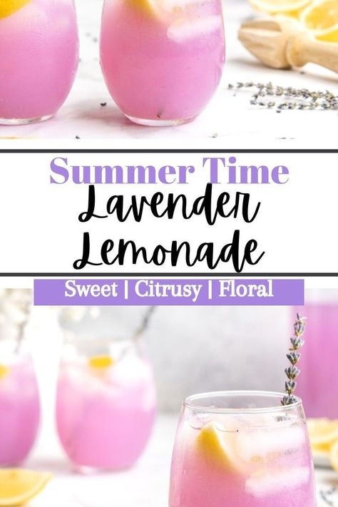 A classic summer time drink gets a floral fun twist in this Lavender Lemonade! This sweet, citrusy, and slightly floral drink is made by creating an easy to make lavender simple syrup, and mixing it with freshly squeezed bright, citrusy lemons, and then of course some ice cold water! As well, this Lavender Lemonade can easily be made sparkling, by substituting the water for club soda, and can also be made alcoholic with the addition of vodka! Perfect for a refreshing summertime sip! Lavender Drink, Good Lemonade Recipe, Lavender Simple Syrup, Floral Drink, Easy Alcoholic Drinks, Ice Cold Water, Rosemary Simple Syrup, Fresh Squeezed Lemonade, Lavender Recipes