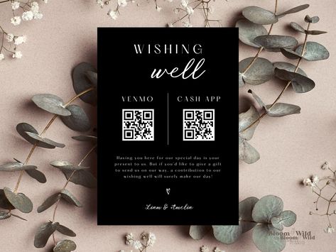 Bridal Shower Honeymoon Fund, Wedding Wishing, Honeymoon Fund, Event Template, Black Bridal, Wishing Well, Wedding Wishes, Qr Codes, Wedding Invitation Suite