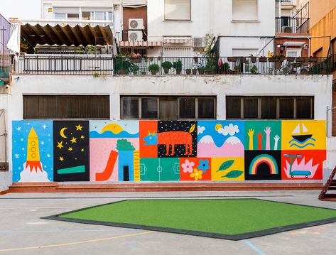 Street Art Illustration, Mural Art Design, Beton Design, School Wall Art, School Murals, Murals For Kids, Large Mural, Wall Murals Painted, Murals Street Art