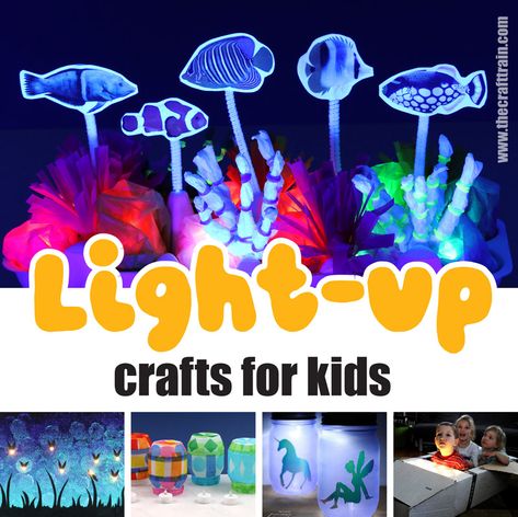 Light up crafts for kids Light Themed Art Projects, Light Crafts Preschool, Scuba Theme Vbs Crafts, Light Unit Prek Activities, Light Up Crafts, Light And Dark Crafts For Toddlers, Lamp Craft Ideas, Light Experiments For 1st Grade, Light Crafts For Kids