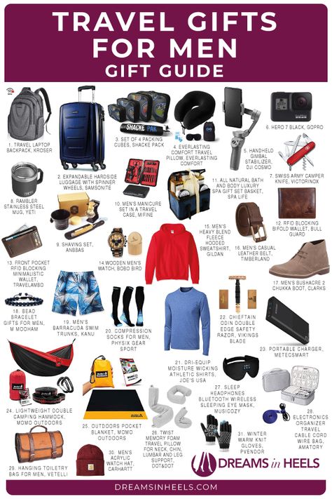 Looking for the best travel gifts for men? Here are my top picks for unique gift ideas for him! Useful travel gifts for dad, husband, boyfriend or anyone that you would like to surprise | best gifts for men who travel for work | gifts for men who have everything | gifts for men who travel a lot | fathers day gifts ideas | gifts for men who love to travel | men who travel gifts | gift for male traveler | male traveler gifts | gifts for dads who travel | fathers day gifts for dads who travel | Travel Essentials For Men, Travel Gifts For Men, Mindful Travel, Unique Travel Gifts, Europe 2024, Best Travel Gifts, Packing Lists, Travel Must Haves, Travel Gadgets