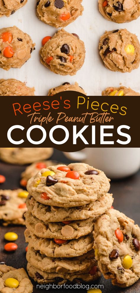 Peanut Butter Reeses Cookies, Reeses Cookies Recipes, Reese's Pieces Cookies, Reeses Cookies, Peanut Butter Chip Cookies, Peanut Butter Dessert Recipes, Reese's Pieces, Best Peanut Butter Cookies, Yummy Desserts Easy