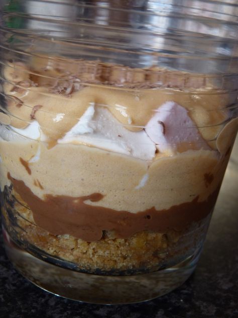 Butterscotch Angel Delight Recipes, Angel Delight Dessert, Angel Delight Recipes, Butterscotch Trifle, Butterscotch Mousse, Mousse Trifle, Delight Recipes, Large Marshmallows, Banana Mousse