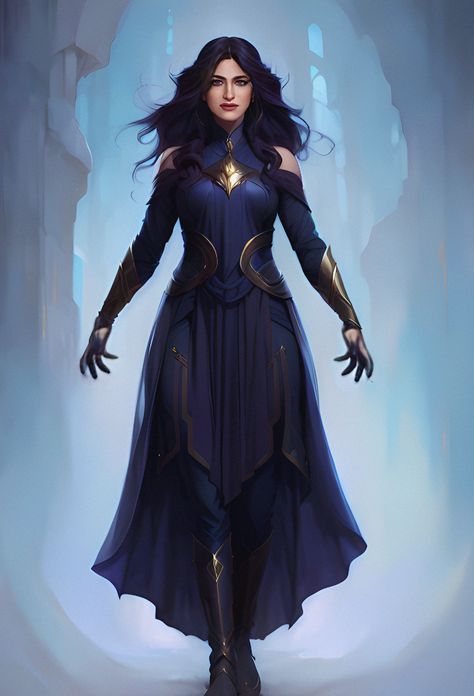 Blue Warrior Outfit, Fantasy Warrior Outfit, Superhero Suit Design Female Magic, Marvel Oc Outfits, Blue Witch Outfit, Hero Costumes Design Female Blue, Celestial Superhero Suit, Black And Blue Superhero Suit, Blue Superhero Suit