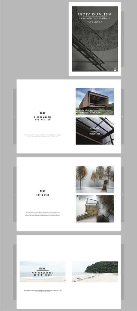 Architecture portfolio by Jhung Leung. It features simple layouts, nicely organized compositions that can inspire anyone who is trying to make a simple, but beautiful portfolio. Portfolio Design Layouts, Portfolio D'architecture, Design Portfolio Layout, Layout Portfolio, Landscape Architecture Portfolio, Architecture Portfolio Layout, 브로셔 디자인, 포트폴리오 레이아웃, Architecture Portfolio Design