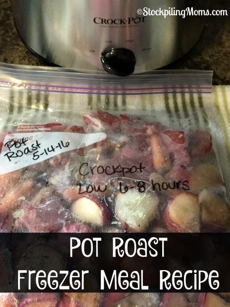 Pot Roast Freezer Meal, Roast Freezer Meal, Crockpot Freezer Meals, Crockpot Pot Roast, Pot Roast Crock Pot Recipes, Freezer Dinners, Slow Cooker Freezer Meals, Freezable Meals, Freezer Meal Planning