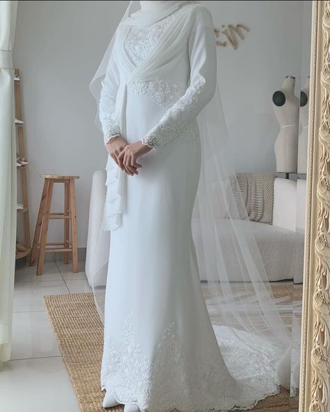 Malay Wedding Dress Nikah, Malay Engagement, Malaysian Wedding Dress, Dress Nikah, Malaysian Wedding, Malay Wedding Dress, Nikah Decor, Nikah Outfit, Muslimah Wedding Dress