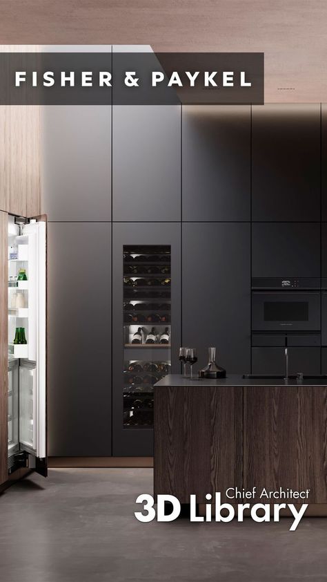 Fisher And Paykel, Appliance Cabinet, Luxury Appliances, Home Design Software, 3d Home Design, Chief Architect, Fisher Paykel, Black Kitchens, Lake House