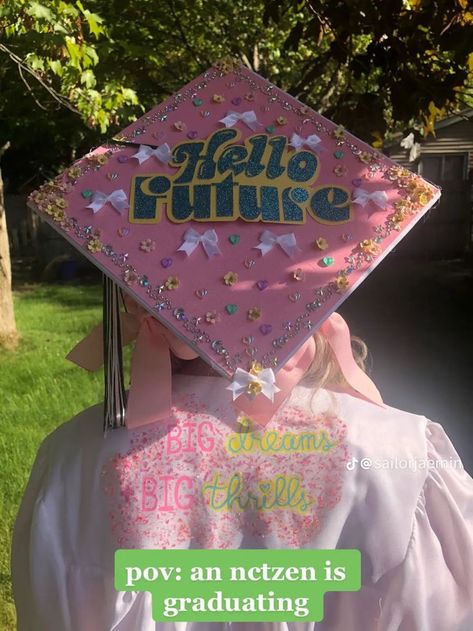 Kpop Cap Ideas For Graduation, Nct Graduation Cap, Seventeen Graduation Cap, Ateez Graduation Cap, K Pop Graduation Caps, Kpop Grad Cap, Kpop Graduation Caps, College Grad Cap Ideas, Graduation Cap Decoration Diy