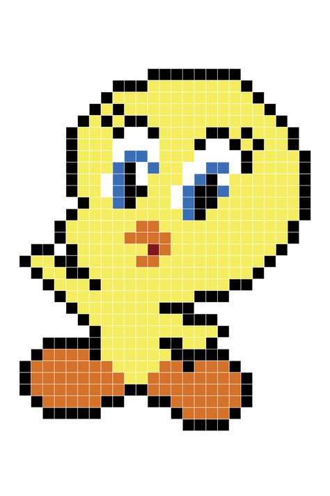 Perler Beads Cartoon Characters, Tweety Bird Pixel Art, Pixel Cartoon Characters, Pixel Art Cartoon Characters, Cartoon Pixel Art, Pixel Art Cartoon, Minecraft Museum, Pixel Cartoon, 90s Crochet