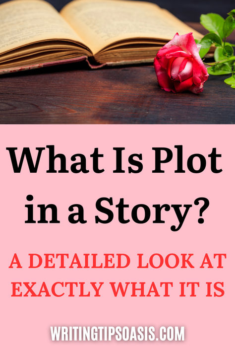 Image of book and rose and title of pin which is what is plot in a story? A detailed look at exactly what it is. Plot Questions, Plotting A Novel, June 2022, Writing Advice, A Novel, Reading Writing, Writing Tips, Book Publishing, Writers