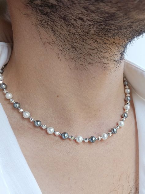 Mens Pearls, Men Pearls, Mens Pearl Necklace, Y2k Choker, Pearl Necklace Men, Small Pearl Necklace, Men Necklaces, Boys Necklace, Grey Pearl Necklace