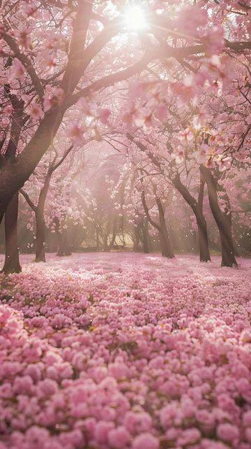 Sakura Flower Wallpaper Aesthetic, Pink Dreamy Aesthetic, Cherry Blossom Mountain, Sakura Background, Cherry Blossom Pictures, Pink Landscape, Pink Blossom Tree, Japanese Cherry Blossoms, Cherry Blooms