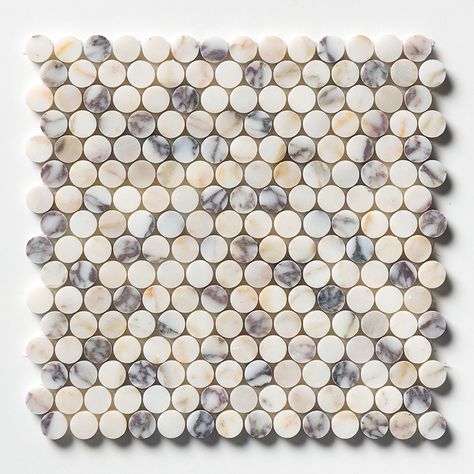 Calacatta Picasso Honed Penny Round Marble Mosaic 12x12 Tumbled Marble Tile, Pearl Tile, White Ceramic Tiles, Painting Ceramic Tiles, Penny Tile, Penny Round, Concrete Look Tile, Granite Tile, Stone Look Tile