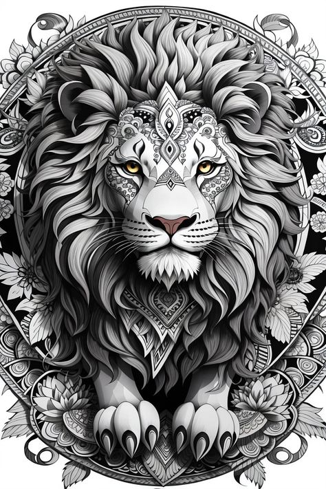 This title evokes a sense of awe and wonder. It is perfect for a photo of a lion in its natural habitat, looking regal and powerful. Beautiful Angel Tattoos, Lion Mandala, Angel Tattoos, Easy Mandala, Mandala Animal, Majestic Lion, Lion Tattoo Design, Paper Quilling Patterns, Lion Pride