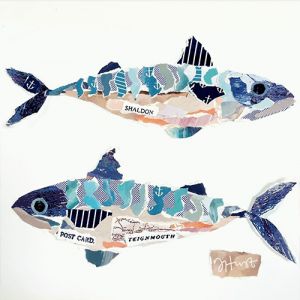 Sea Paper Art, Fish Collage Art Mixed Media, Collage Fish Art, Fish Collage Art, Whale Collage, Boat Collage, Collage Animals, Ocean Collage, Endangered Species Art