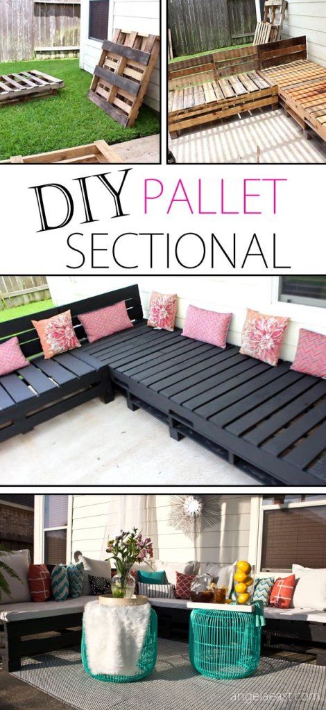 Diy Outdoor Living, Patio Furniture Sectional, Pallet Sectional, Chair Diy, Pallet Chair, Sectional Patio Furniture, Pallet Patio Furniture, Porch Decorations, Pallet Patio