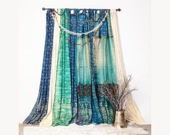 ColorsbyPadmini - Etsy UK Canopy Tapestry, Sari Curtains, Boho Window, Window Treatments Sheer, Metallic Pattern, Boho Curtains, Bedroom Photos, Sheer Drapes, Bed Canopy