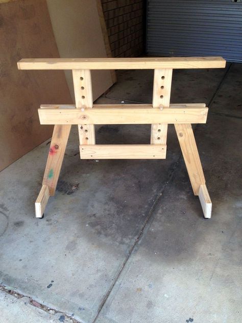 Adjustable Height Saw Horses, Saw Horses Ideas, Adjustable Saw Horse, Saw Horses, Saw Horse, Garage Workshop Organization, Work Benches, Workshop Organization, Wood Works