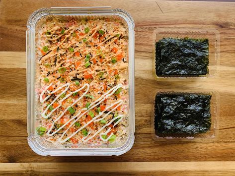 A New Delivery Service Brings the Sushi Bake Trend From the Philippines toAustin Bake Sushi, Sushi Bake Recipe, Baked Sushi, Tofu Sushi, Sushi Guide, Easy Taco Salad Recipe, Delicious Salad Recipes, Comforting Meals, Sushi Style