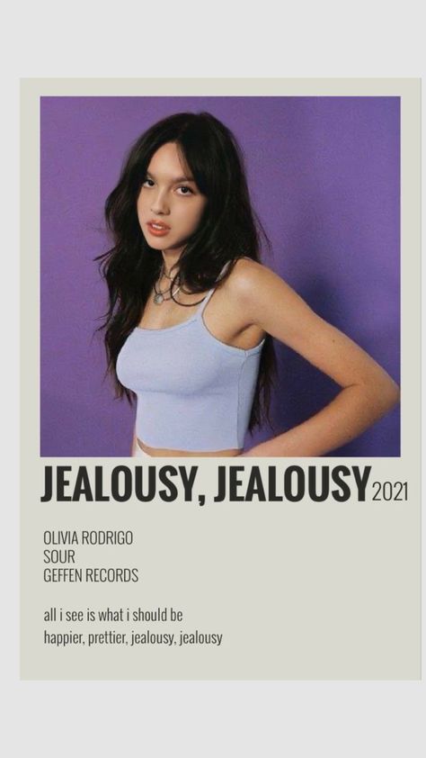 Olivia Rodrigo Album Poster, Olivia Poster, Alternative Minimalist Album Covers, Singer Posters, Olivia Song, Jealousy Jealousy, Song Recs, Song Posters, Posters Ideas