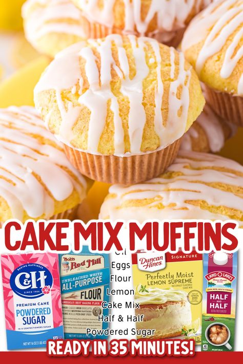 Combining the convenience of boxed cake mix and the comfort of homemade goodies, you can whip up these quick cake mix muffins in no time. Bursting with bright lemon flavor and topped with a sweet, tangy glaze, they are the perfect addition to your breakfast table. Muffins With Yellow Cake Mix Boxes, Cake Box Muffins, Lemon Muffins From Cake Mix Recipes, Cake Mix Muffins Recipes 3 Ingredients, Muffins From Cake Mix Recipes, Cake Mix Muffins Recipes, Brownie Mix Desserts, Flavored Breads, Apricot Muffins