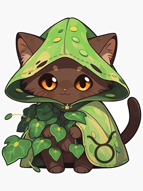 Zodiac Taurus Art, Cat Wizard, Zodiac Stickers, Cat Magic, Wizard Cat, Earth Green, Taurus Zodiac Facts, Zodiac Taurus, Forest Cat