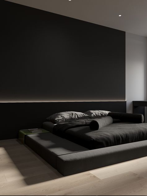 Apartment Foyer Design, Dark Minimalist Bedroom, Man Bedroom, Dark Minimalist, Minimalist Bedroom Decor, Minimal Bedroom, Black Interior Design, Relax Your Mind, Foyer Design