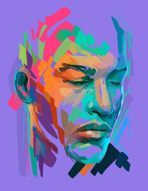 Block Colour Art, Layers 2023, Colorful Portrait Painting, Colourful Portraits, Monochromatic Artwork, Fresco Painting, Monochromatic Art, Adobe Fresco, Visual Illusion