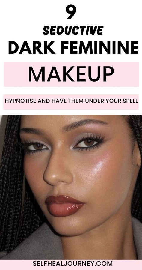 Feminine Makeup Looks, Dark Feminine Makeup Looks, How To Be More Feminine Tips, Sultry Aesthetic, Inner Siren, Cola Lips, Dark Feminine Makeup, Double Winged Eyeliner, Siren Eyes