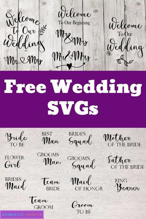 Diy Wedding Decorations Using Cricut, Silhouette Cameo Wedding Projects, Wedding Svg Free, Free Wedding Svg Files For Cricut, Wedding Svg Files Free, Cricket Wedding Projects, Cricut Wedding Gift Ideas, Wedding Cricut Ideas, Wedding Cricut Projects