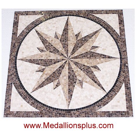 TYLER, 24" Square Mosaic Medallion - MedallionsPlus.com - Floor Medallions on Sale. Tile, Mosaic, & Stone Inlays. Gold-tone Medallion Necklace With Polished Finish, Marble Inlay Designs Floor Patterns, Marble Floor Medallion Design, Batu Sikat, Luxury Gold-tone Medallion Pendant Necklace, Floor Mosaic, Mosaic Medallion, Floor Medallion, Foyer Entrance