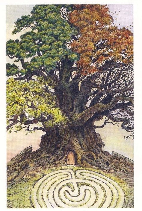 Wildwood Tarot, Labyrinth Maze, World Tree, Tarot Art, Major Arcana, Art And Illustration, Tree Art, Tarot Decks, Labyrinth