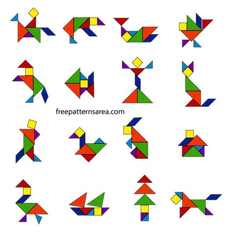 Tangram Activities, Tangram Patterns, Crochet Lace Scarf, Tangram Puzzles, Craft Work For Kids, Shapes Preschool, Printable Puzzles, Shapes For Kids, Kids Corner