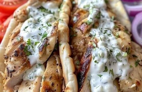 Greek Chicken Gyros Greek Chicken Gyros, Gyros Recipe, Chicken Gyro Recipe, Gyro Recipe, Homemade Tzatziki Sauce, Chicken Gyros, Diet Recipes Easy, Chicken Marinade, Greek Chicken