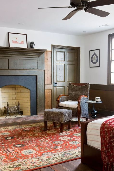 Add warmth, comfort, and style to your sleep space with our collection of favorite bedroom fireplace ideas. #bedroomfireplace #moodybedroom #greenbedroom #bhg Fireplace In Bedroom, Bedroom Fireplace Ideas, Bedroom With Fireplace, Edinburgh Flat, Small Colonial, Brick Bedroom, Minimalist Fireplace, Sleek Fireplace, Grey Fireplace