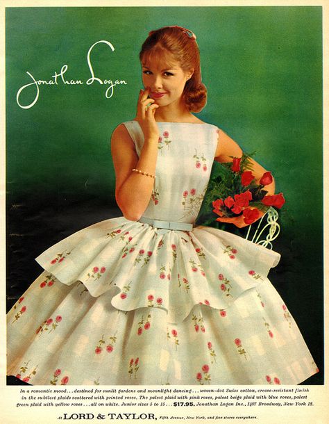 #vintage #1950s #fifties #dress #fashion #ads Jonathan Logan, 1960 Dress, 1950 Fashion, Rose Print Dress, Fifties Fashion, Fashion 1950s, Retro Mode, 1960s Fashion, Vintage Vogue