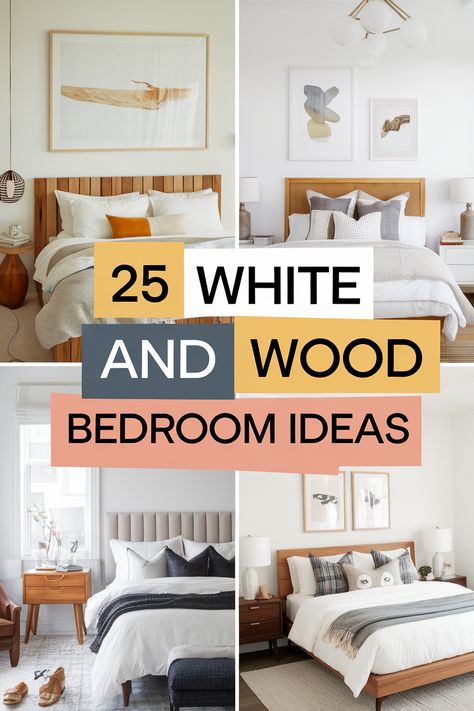 Discover 25 stunning ideas for white wood bedroom furniture decor! Explore a range of light wood furniture, including beds, dressers, and nightstands, paired with crisp white linens and woven baskets. Achieve a serene and inviting bedroom aesthetic that balances clean simplicity with rustic charm. White Headboard Dark Furniture, Nightstand And Dresser Pairing, Wood Furniture Bedroom Ideas, White And Wood Bedroom Ideas, White And Wood Bedroom, Wood Bedroom Ideas, White Furniture Bedroom, Wood Furniture Bedroom Decor, White Wood Bedroom Furniture