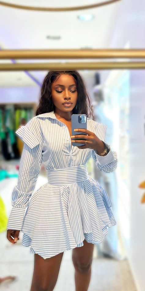 Handkerchief shirt dress Shirt Dress White Classy, Shirt Cocktail Dress, Trending Female Outfits, White Shirt Dress Photoshoot, Luxury Shirt Dress, Outing Dress For Women, Shift Dress Designs, Ankara Shirt Dress For Women, Button Down Shirt Dress Outfit