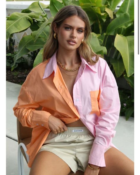 Orange Shirt Outfit, Michael Kors Shop, Oversized Long Sleeve Shirt, Kitchen Clothes, Spring Kids, Orange Shirt, Oversized Long Sleeve, Oversized Silhouette, Summer Hats